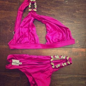 Beach bunny one shoulder fuchsia bikini- vintage